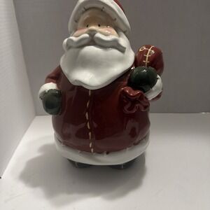 Vintage Style Ceramic Santa Claus Cookie Jar Christmas Holiday Decor 10.5 Inch